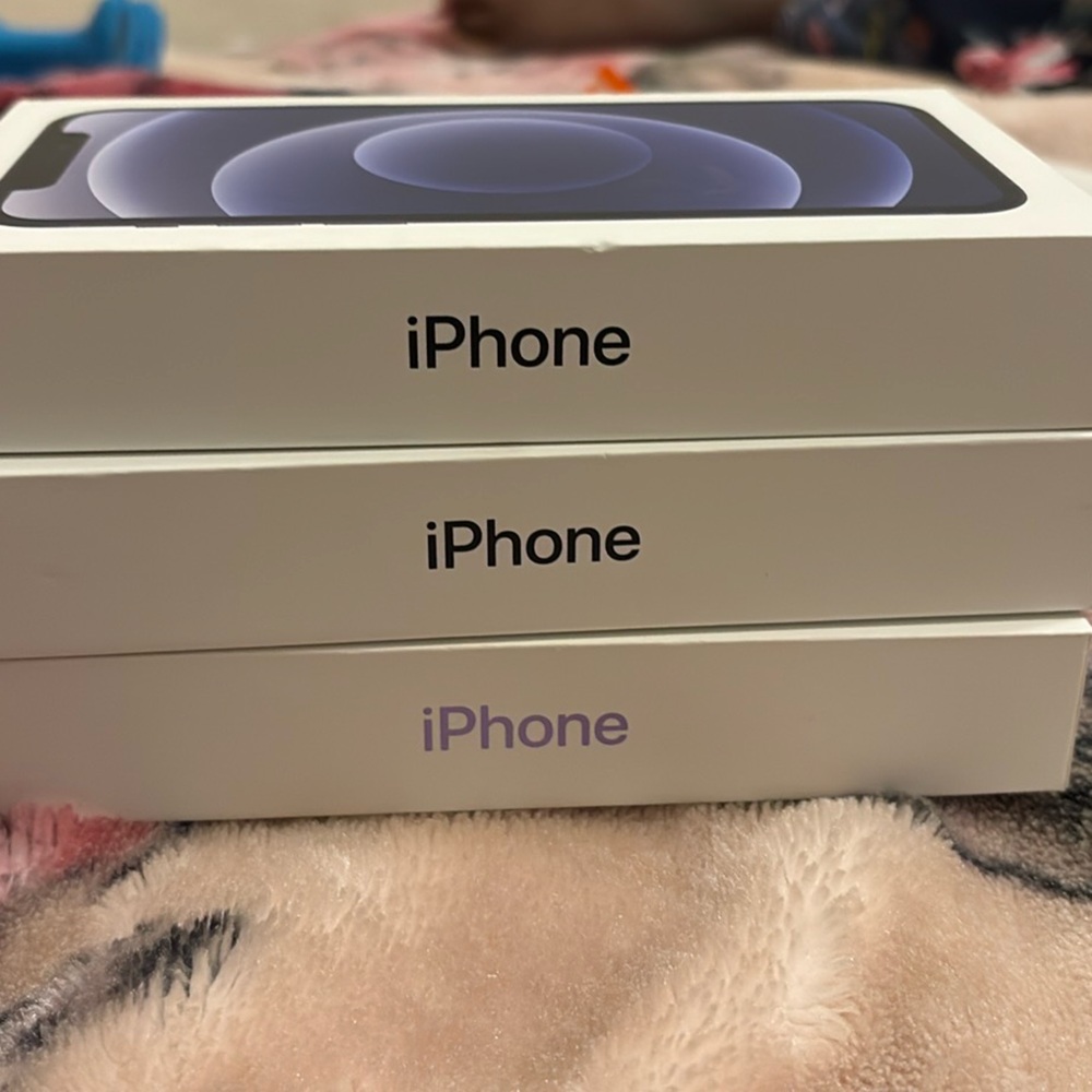 iPhone 12 box’s 2 black  1 purple good condition Box’s